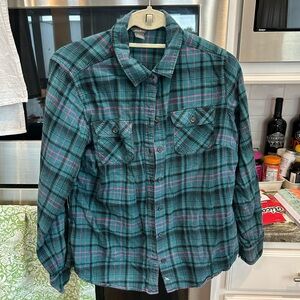 Women’s medium Eddie Bauer Teal and Pink Plaid Shirt neo-cowgirl. Size M. GUC